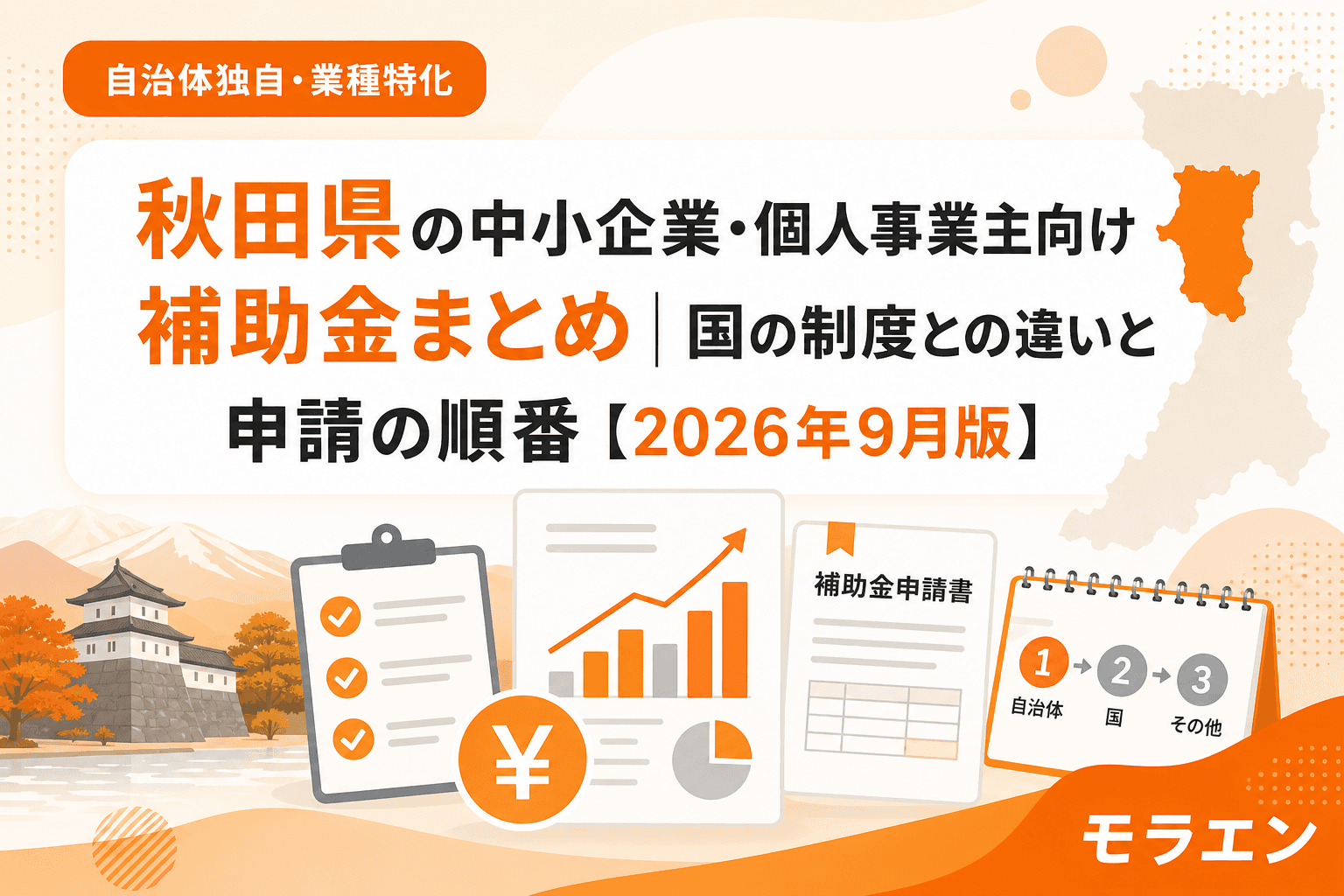 秋田県の中小企業・個人事業主向け補助金まとめ|国の制度との違いと申請の順番【2026年9月版】