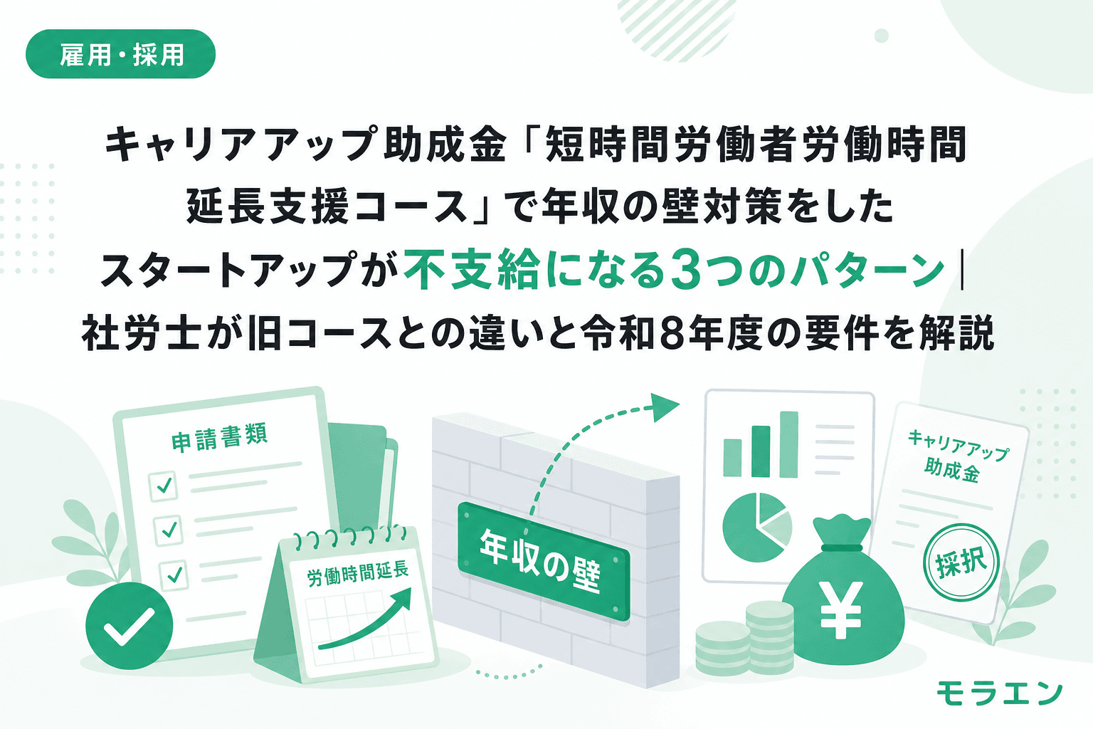 キャリアアップ助成金「短時間労働者労働時間延長支援コース」で年収の壁対策をしたスタートアップが不支給になる3つのパターン|社労士が旧コースとの違いと令和8年度の要件を解説