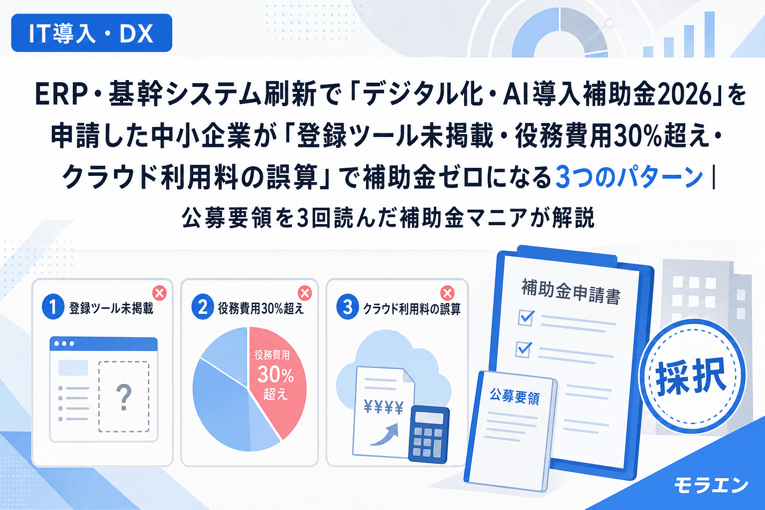 ERP・基幹システム刷新で「デジタル化・AI導入補助金2026」を申請した中小企業が「登録ツール未掲載・役務費用30%超え・クラウド利用料の誤算」で補助金ゼロになる3つのパターン|公募要領を3回読んだ補助金マニアが解説