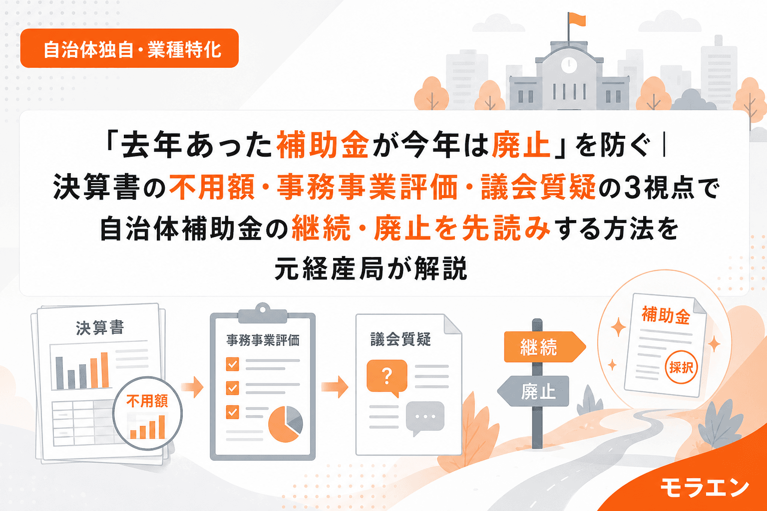 「去年あった補助金が今年は廃止」を防ぐ|決算書の不用額・事務事業評価・議会質疑の3視点で自治体補助金の継続・廃止を先読みする方法を元経産局が解説