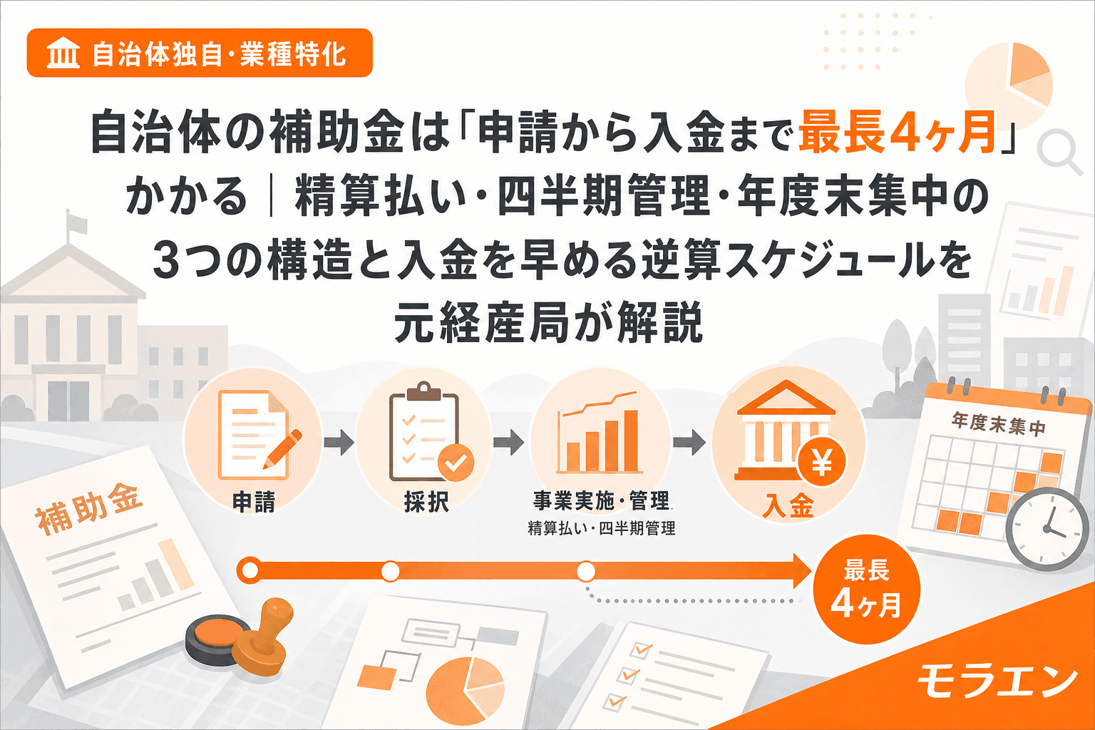 自治体の補助金は「申請から入金まで最長4ヶ月」かかる|精算払い・四半期管理・年度末集中の3つの構造と入金を早める逆算スケジュールを元経産局が解説