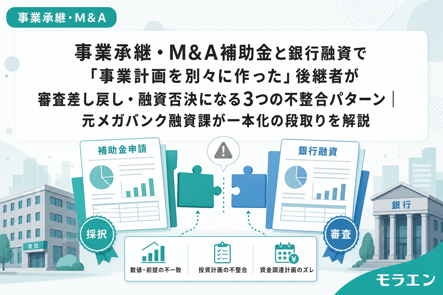 事業承継・M&A補助金と銀行融資で「事業計画を別々に作った」後継者が審査差し戻し・融資否決になる3つの不整合パターン|元メガバンク融資課が一本化の段取りを解説