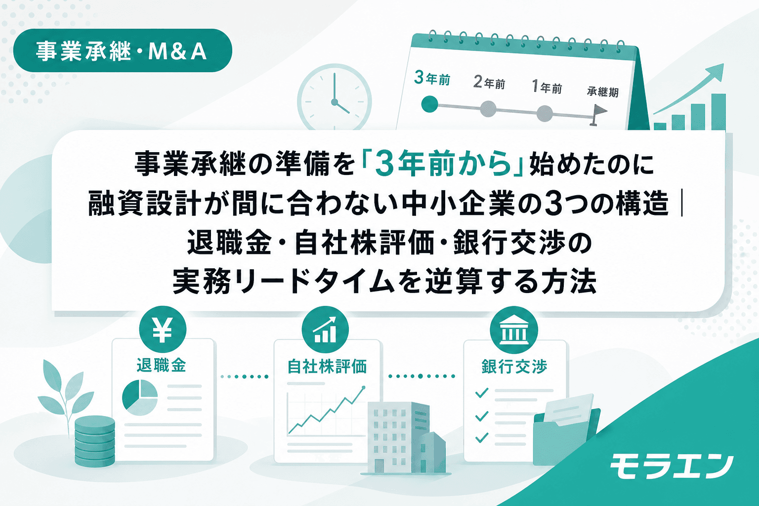 事業承継の準備を「3年前から」始めたのに融資設計が間に合わない中小企業の3つの構造|退職金・自社株評価・銀行交渉の実務リードタイムを逆算する方法