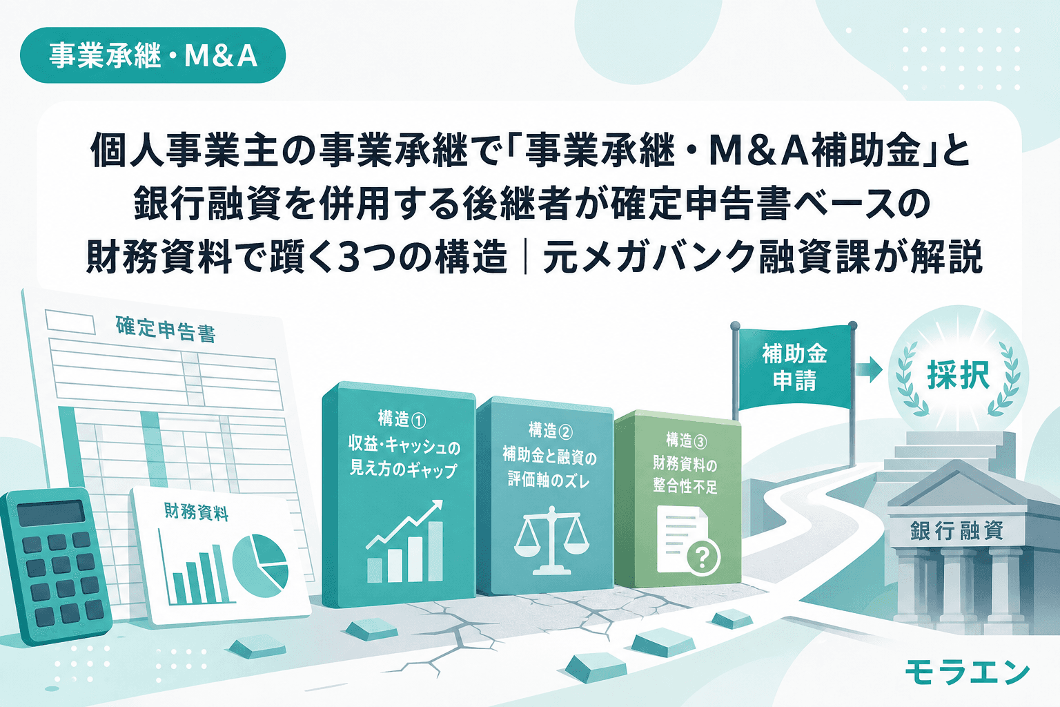 個人事業主の事業承継で「事業承継・M&A補助金」と銀行融資を併用する後継者が確定申告書ベースの財務資料で躓く3つの構造|元メガバンク融資課が解説