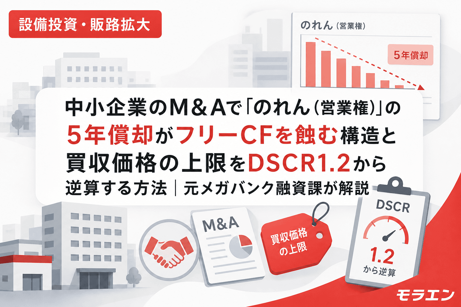 中小企業のM&Aで「のれん(営業権)」の5年償却がフリーCFを蝕む構造と買収価格の上限をDSCR1.2から逆算する方法|元メガバンク融資課が解説