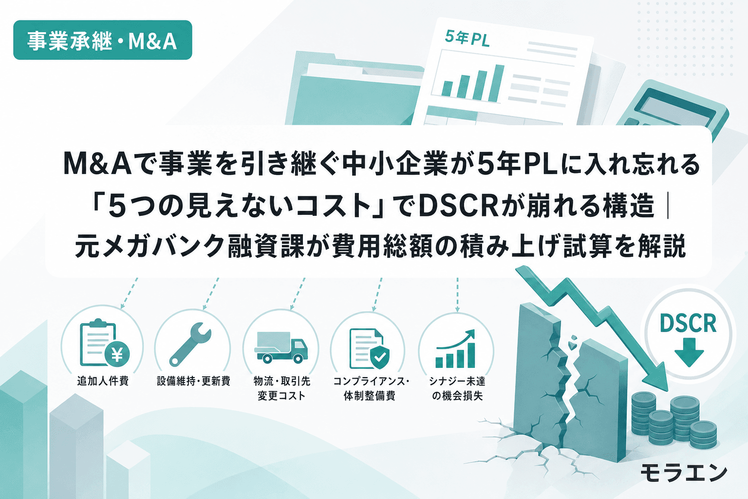 M&Aで事業を引き継ぐ中小企業が5年PLに入れ忘れる「5つの見えないコスト」でDSCRが崩れる構造|元メガバンク融資課が費用総額の積み上げ試算を解説