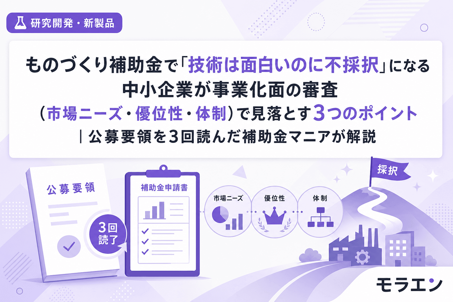 ものづくり補助金で「技術は面白いのに不採択」になる中小企業が事業化面の審査(市場ニーズ・優位性・体制)で見落とす3つのポイント|公募要領を3回読んだ補助金マニアが解説