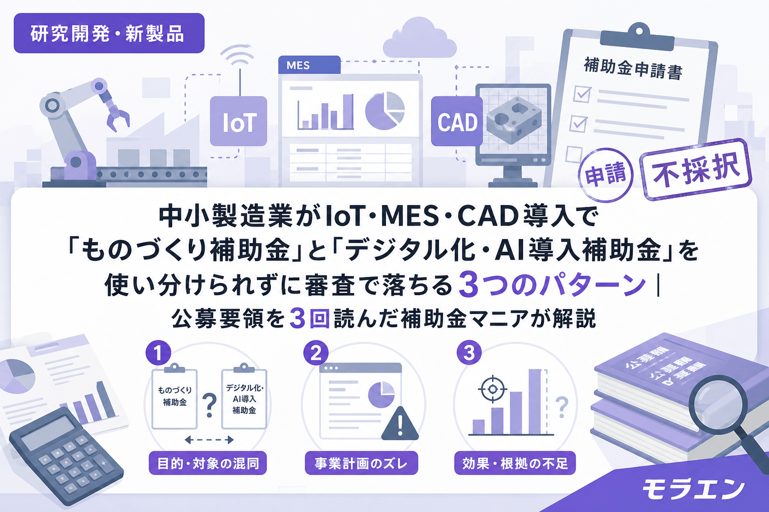 中小製造業がIoT・MES・CAD導入で「ものづくり補助金」と「デジタル化・AI導入補助金」を使い分けられずに審査で落ちる3つのパターン|公募要領を3回読んだ補助金マニアが解説