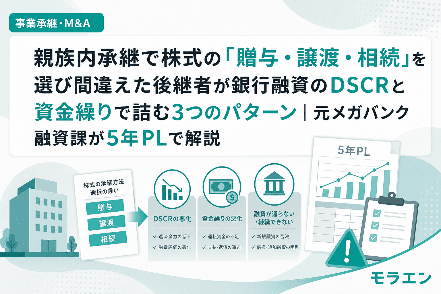 親族内承継で株式の「贈与・譲渡・相続」を選び間違えた後継者が銀行融資のDSCRと資金繰りで詰む3つのパターン|元メガバンク融資課が5年PLで解説